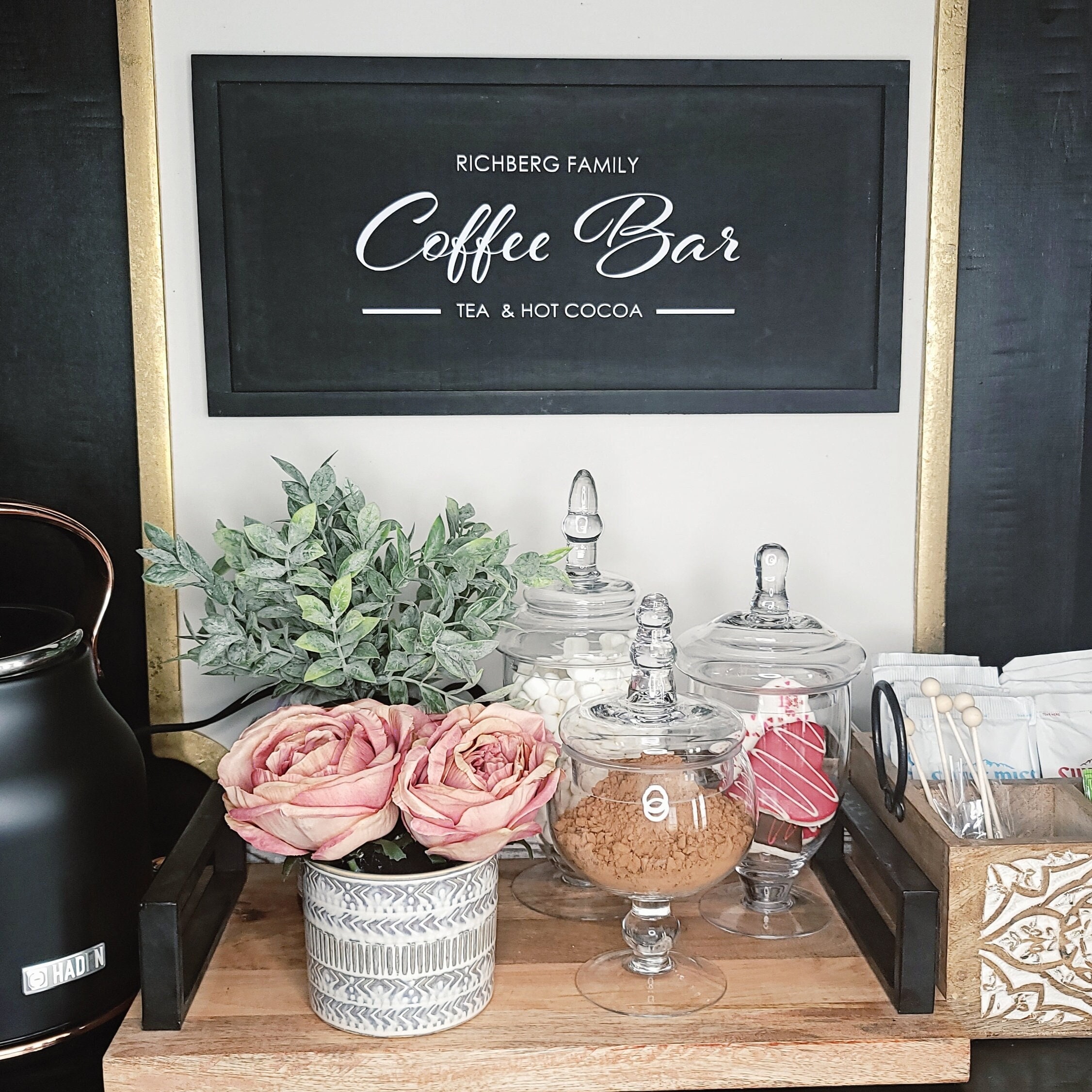 Custom Coffee Station, Wood Sign, Personalized Coffee Bar Sign, Last Name Coffee Sign, Kitchen ...