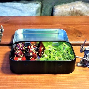 Travel Size Metal Dice Case with 2 sett of Dice Set Dungeons and Dragons dice box  DND