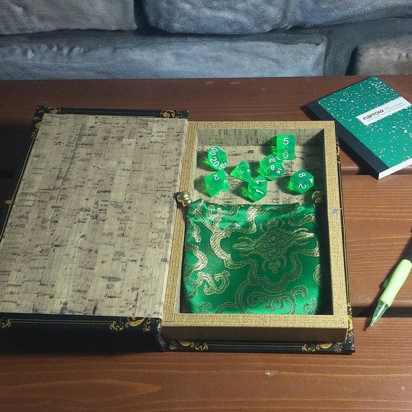 Emerald groen holle boek dobbelstenen vak set van 7 polyedrale dobbelstenen een notebook zijde dobbelstenen tas Dungeons and Dragons D&D DND Pathfinder Cathulu Marvel