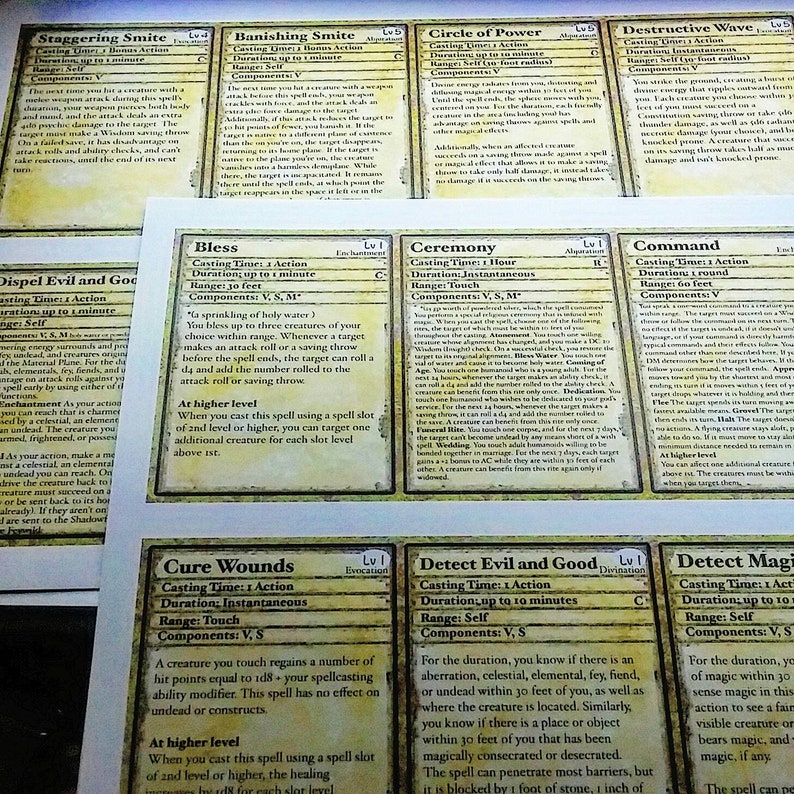 DND 5E Spell Cards Paladin Download Dungeons and Dragons 5th | Etsy