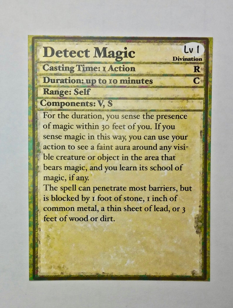 Ranger Spell Cards Dungeons and Dragons DND Spell Card deck Etsy