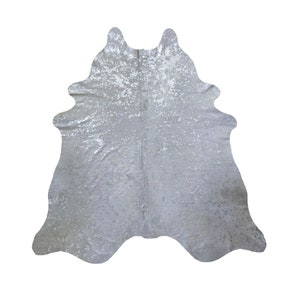 Silver on White Metallic Brazilian Cowhide ≈ 7&#39;x8&#39;