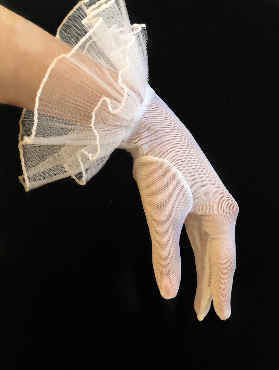White Sheer Mesh Gloves Costume Gloves With Ruche Sexy Woman Etsy UK