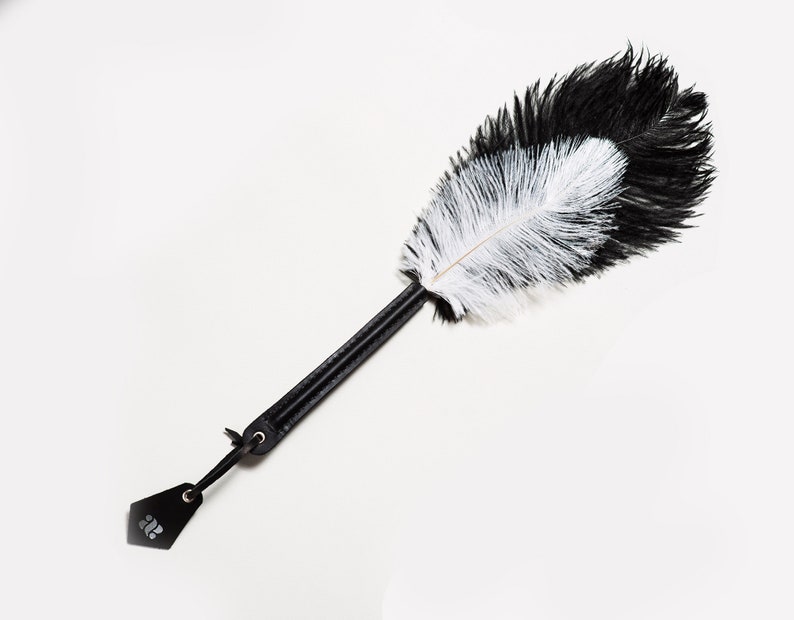 Feather tickler wand for French Maid Leather riding spanking crop Handmade  Adult kink toy black from baed stories BDSM costumes accessories 