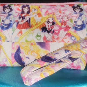 Sailor Guardian Pink Makeup Bag w/ Wristlet | Moon Girl Bag | Kawaii Anime Accessory Organizer | Magical Girl Gift|