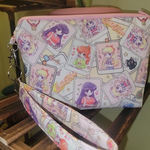 Cute Sailor Guardian Makeup Bag w/ Wristlet | Moon Girl Bag | Kawaii Anime Accessory Organizer | Magical Girl Gift|
