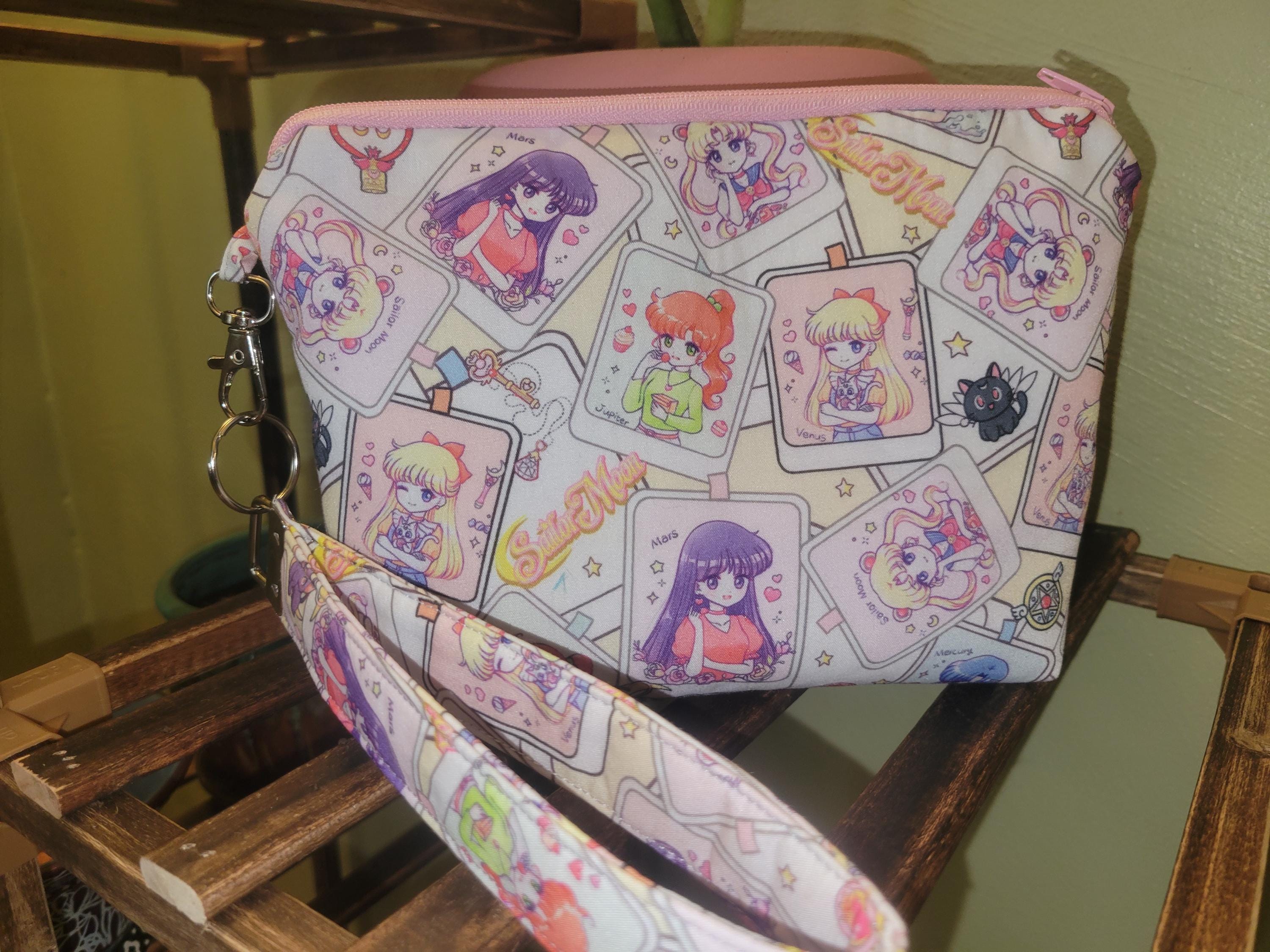Cute Sailor Guardian Makeup Bag w/ Wristlet | Moon Girl Bag | Kawaii Anime Accessory Organizer | Magical Girl Gift|