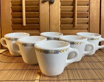 Vintage Diner Cups and Saucers, Shenango, Greek Key Design