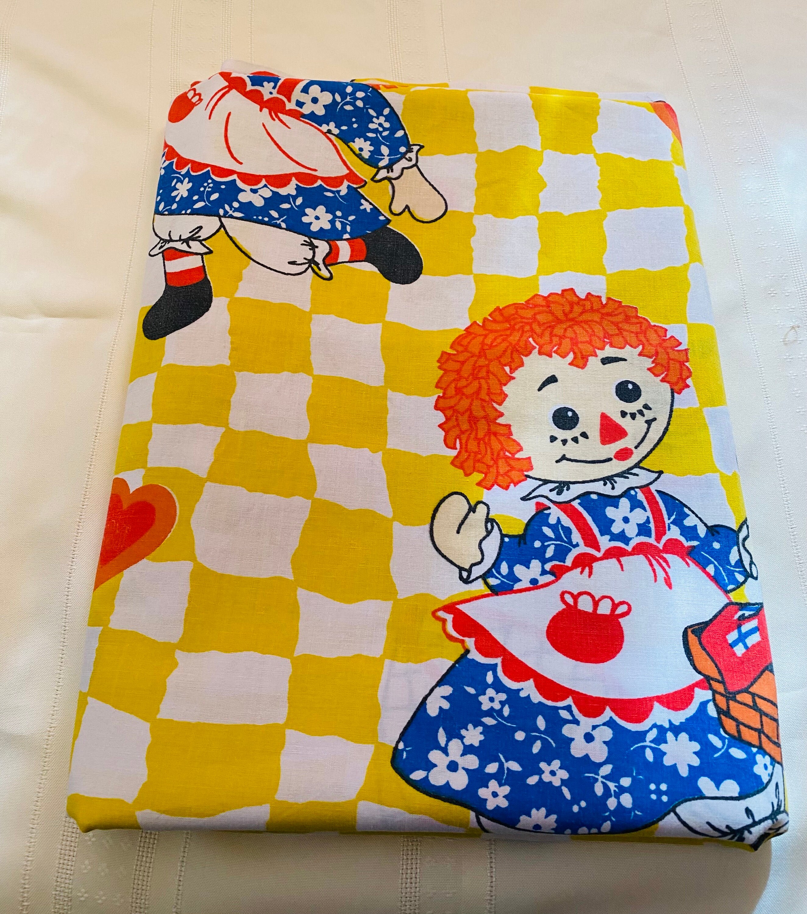 Vintage Raggedy Ann and Andy Sheet, Vintage Bed Linens, Raggedy