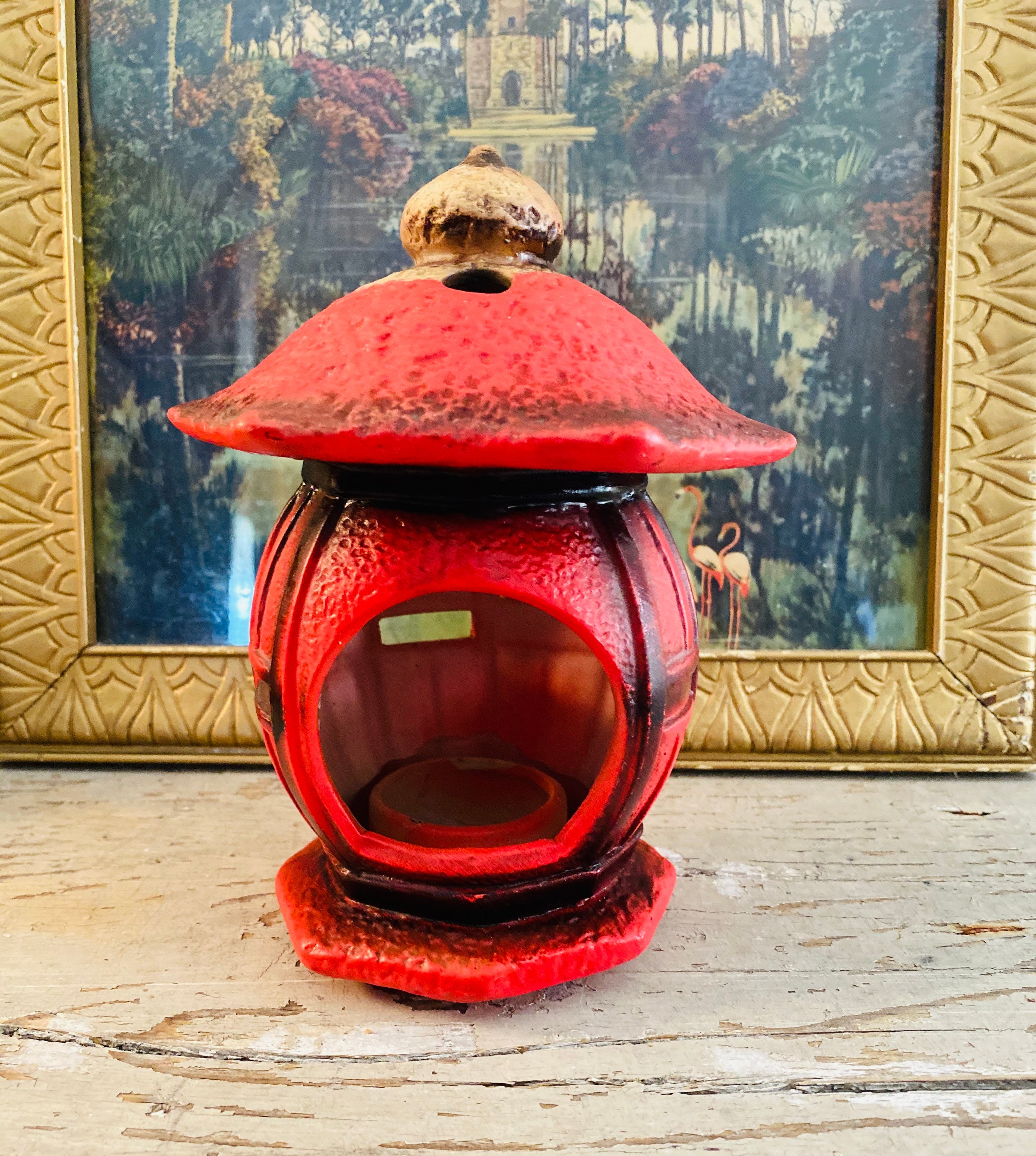Vintage Ceramic Red Lantern Candle Holder Etsy