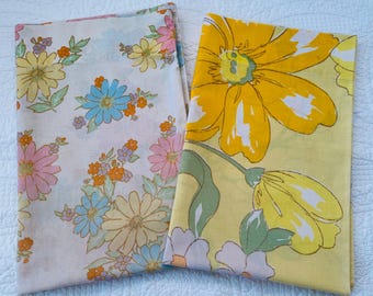 Vintage Pillowcases, Flower Power, Mismatched Set, Standard Size
