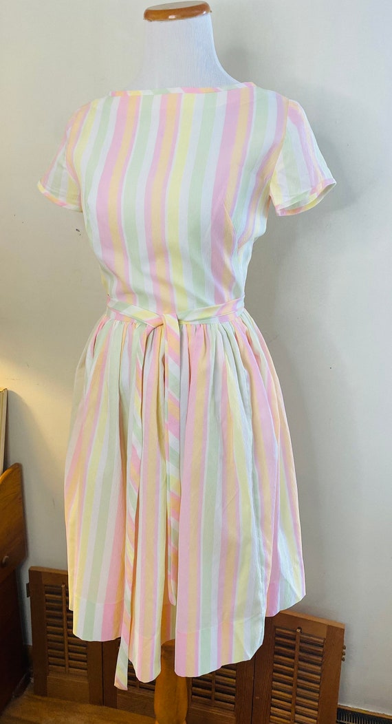 Vintage Party Dress, Striped Pastel, Handmade - image 3