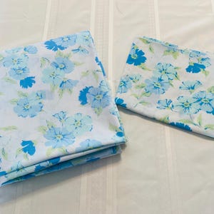 Vintage Blue Flower Morning Glory Sheet, Double Flat,  and Matching  Pillow Case, Fashion Manor