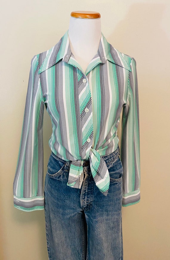 Vintage Blouse, Striped 70’s Wing Collar Women’s … - image 5