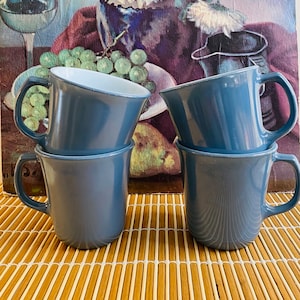 Vintage Pyrex Milk Glass Mugs, Dusty Blue, Set of Four, 1980’s