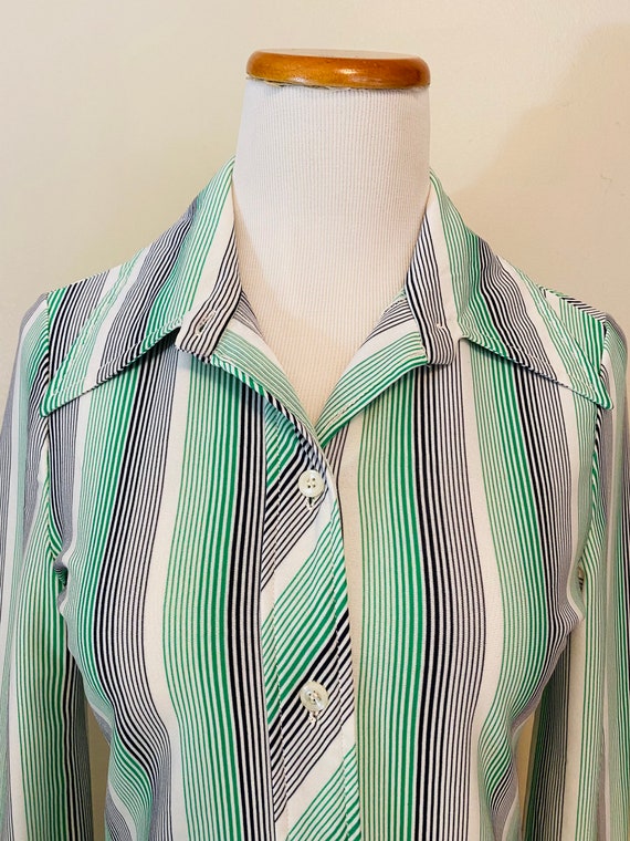 Vintage Blouse, Striped 70’s Wing Collar Women’s … - image 4