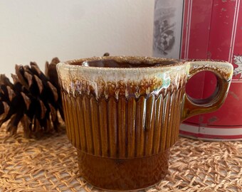 Vintage Stacking Mug, Monmouth, Brown Ribbed Dripware , USA