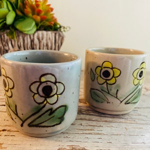 Vintage Saki/Tea Cups Handle- less, Votive Candle Holders, Japan Stoneware