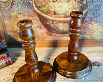 Vintage Candlestick Holders, Classic Wood Taper Holders,  Decorative Pair