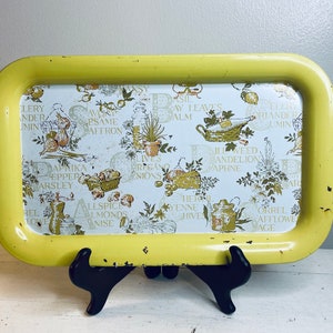 Vintage Tray, Metal, Yellow Spices and Herbs, Rectangular Serving Tray, Distressed