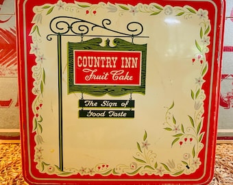 Vintage Tin, Fruitcake Tin, Decorative Holiday Tin, 1950’s