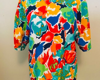 Vintage 1980’s Abstract Polyester Blouse, Nicola, Made in Korea