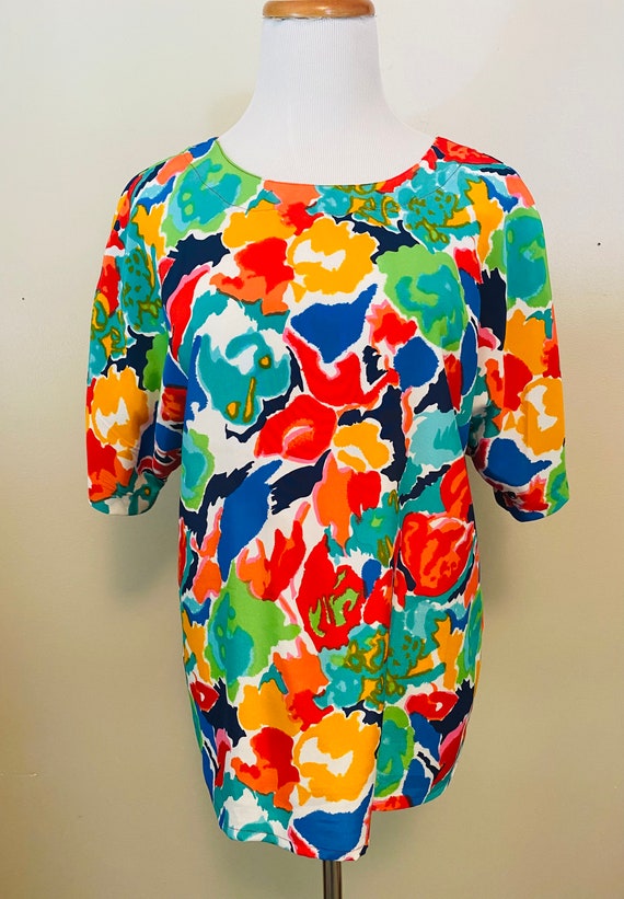 Vintage 1980’s Abstract Polyester Blouse, Nicola,… - image 1