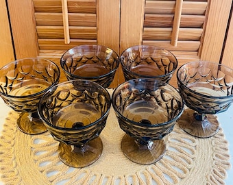 Vintage Noritake Brown Perspective Compote/Parfait Glasses, Smoky Brown, Set of Six