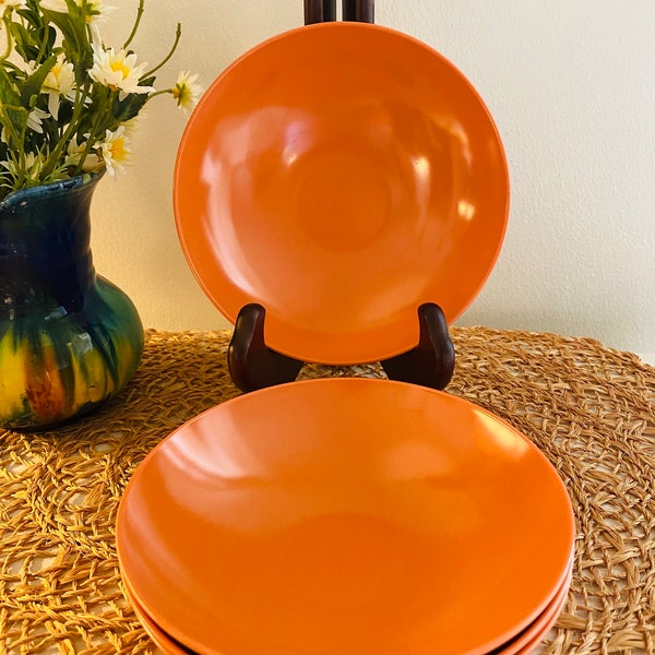 Vintage Melamine Bowls, Dessert or Salad, 1970’s Orange, Set of Four