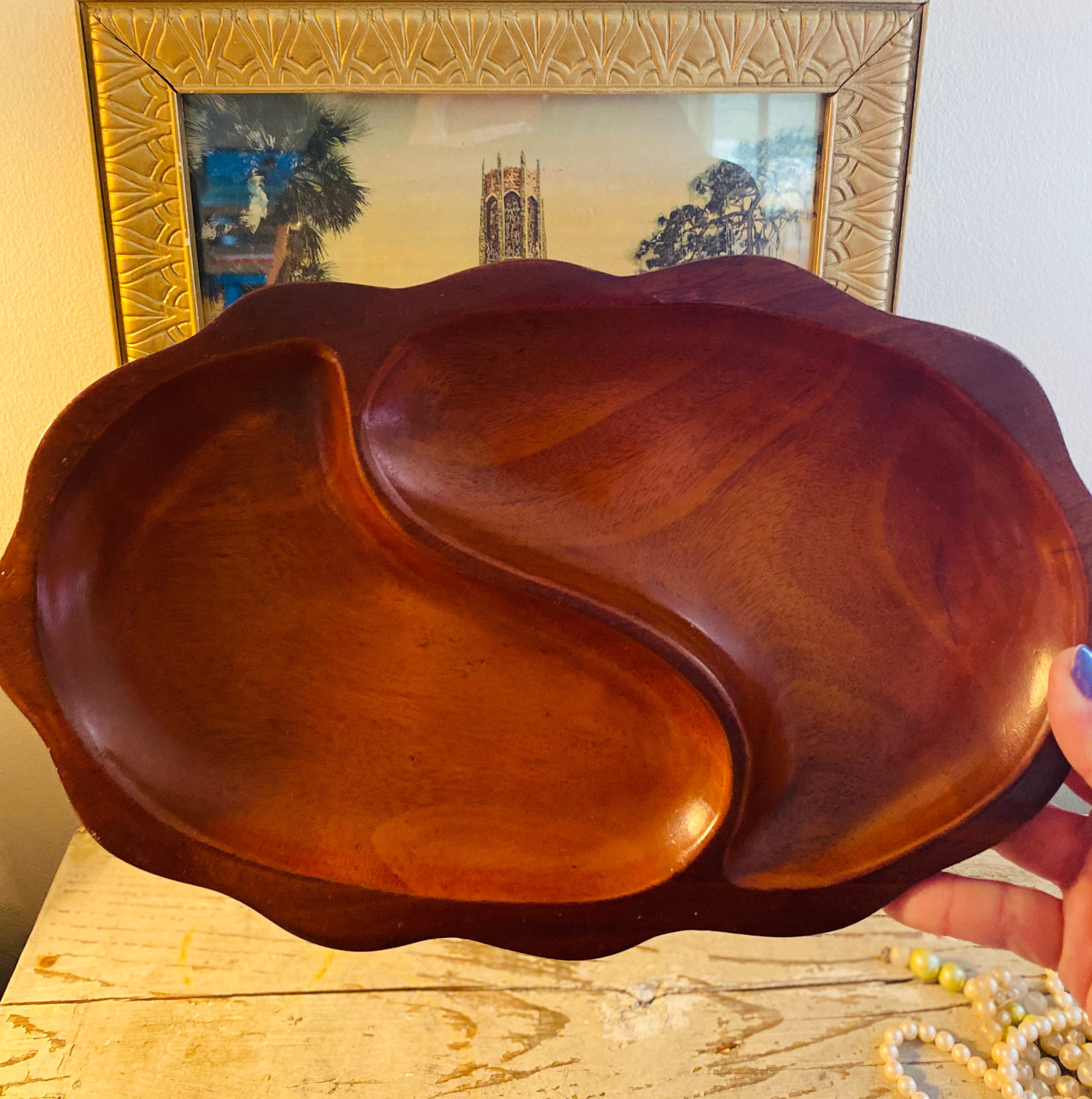 Vintage Divided Wood Tray Made in Haiti Hand Carved Etsy