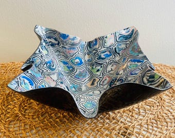 Vintage Art Glass Bowl,  Stretched Glass, Psychedelic Pattern