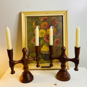 Vintage Candlestick Holders, Candelabras, Classic Wood Taper Holders,  Decorative Pair