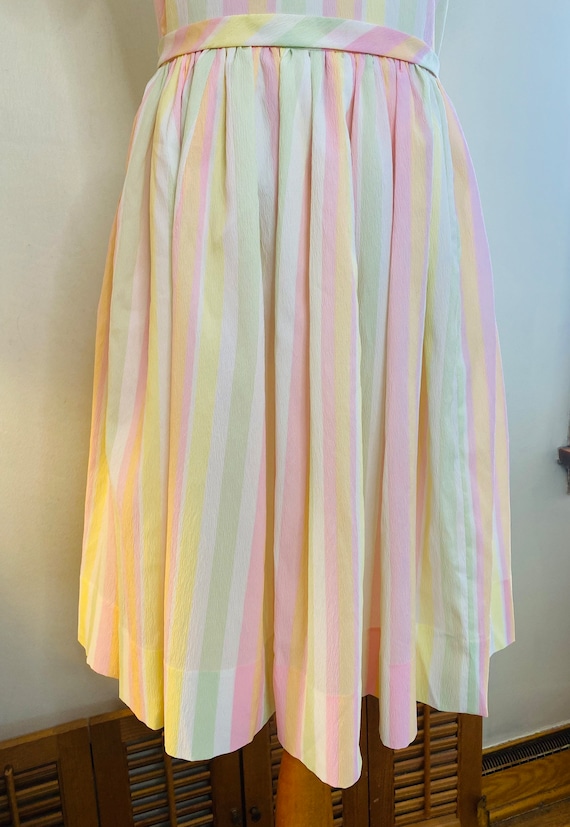 Vintage Party Dress, Striped Pastel, Handmade - image 5