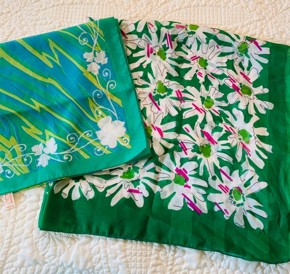 Vintage Fashion Scarves, Contrasting Green Duo, M… - image 1