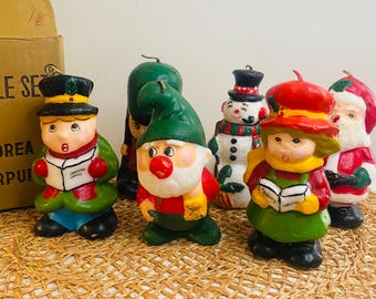 Vintage Christmas Candle Set of Six, Santa and Characters, Holiday Candles in Box, Korea