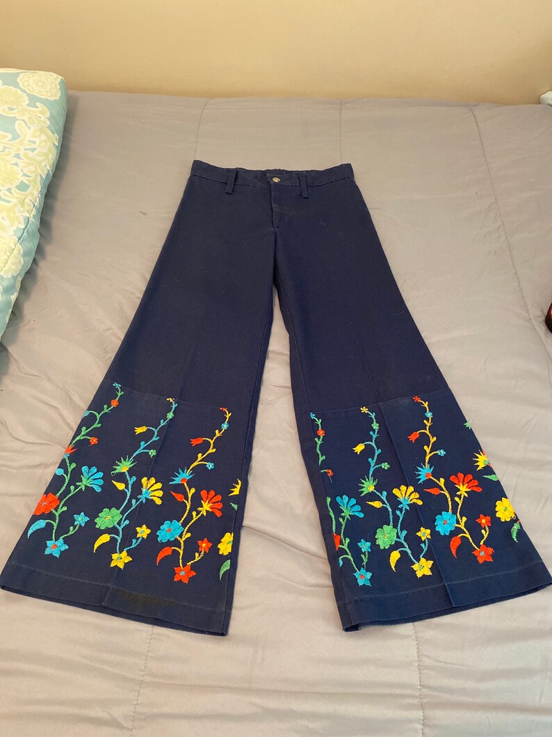 Vintage 1970s Girls Embroidered Bell Bottoms image 9