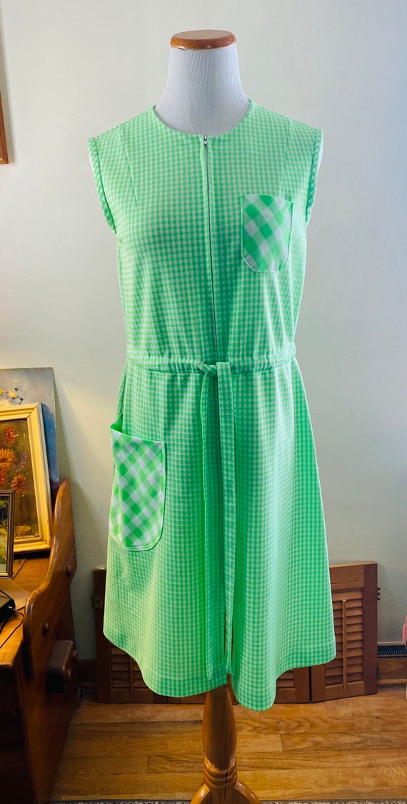 Vintage Spring/Summer Day Dress, Green Gingham Pol