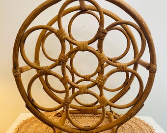 Vintage Wine Rack, Round, Bamboo/Wicker, Rustic