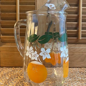 Vintage Orange Juice Pitcher, Ribbed Glass
