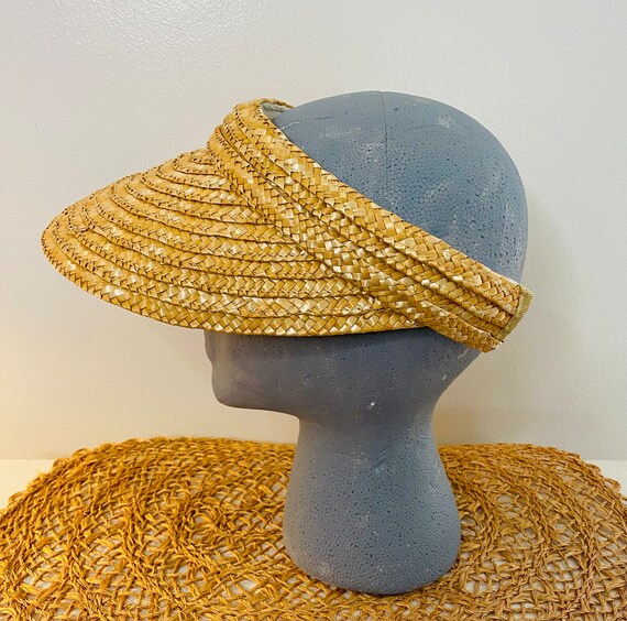 Vintage Sun Visor, 60s Straw Beach Hat, Festival … - image 3