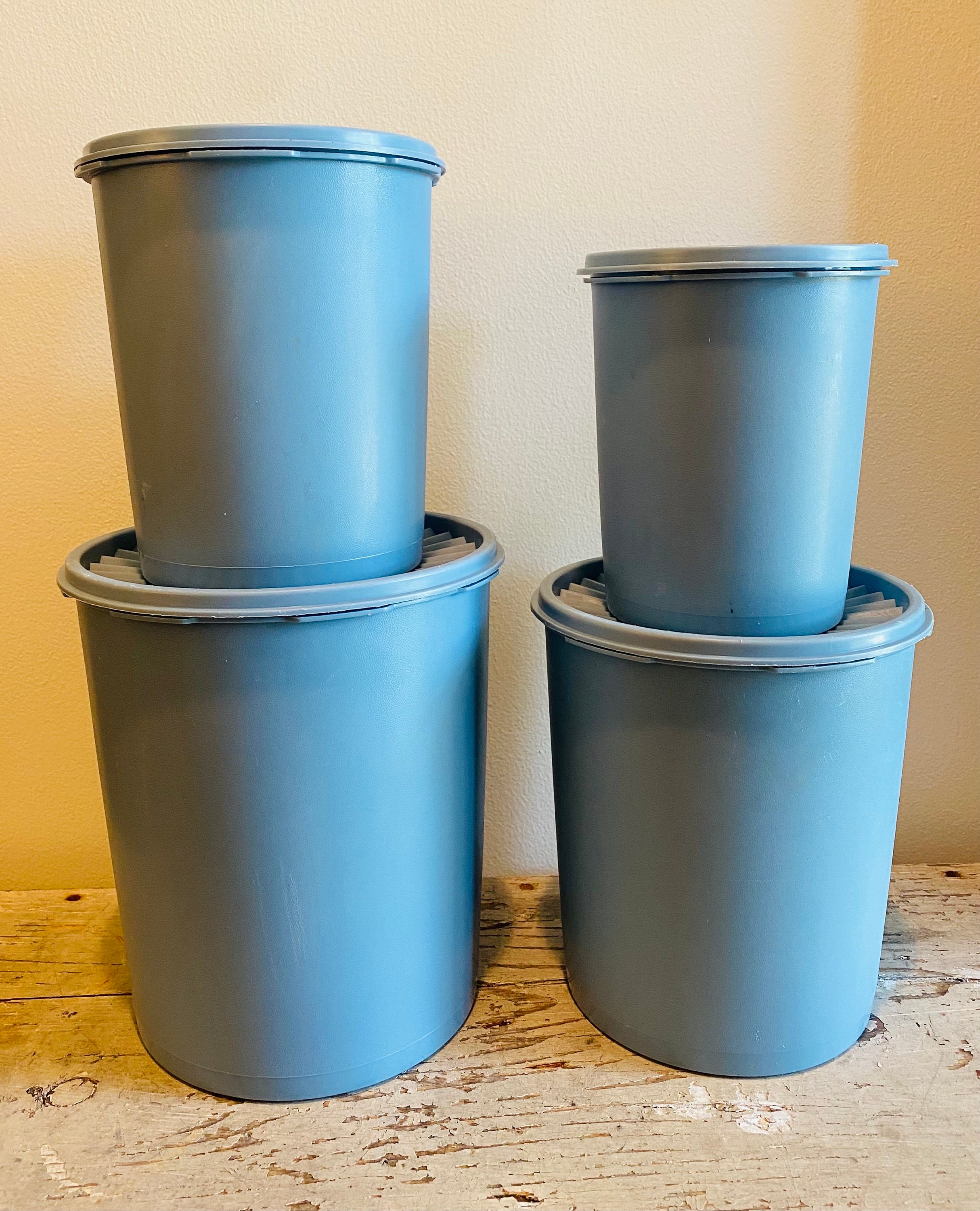 Vintage Tupperware Blue Canister Set, Servalier, Set of 4