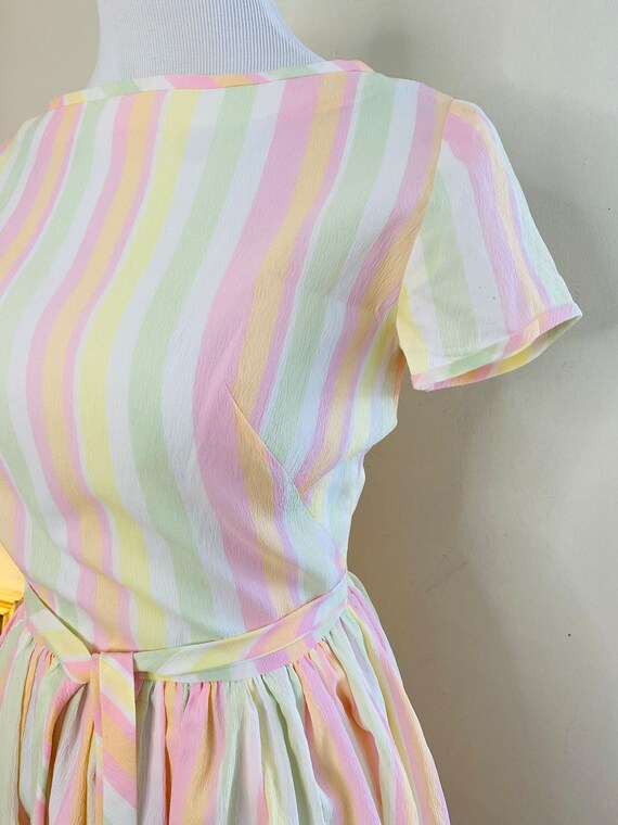 Vintage Party Dress, Striped Pastel, Handmade - image 2