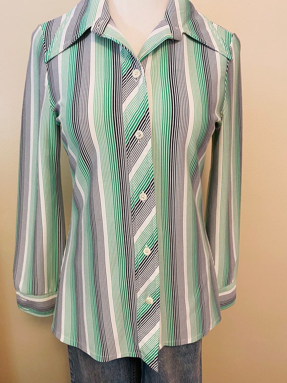 Vintage Blouse, Striped 70’s Wing Collar Women’s … - image 2