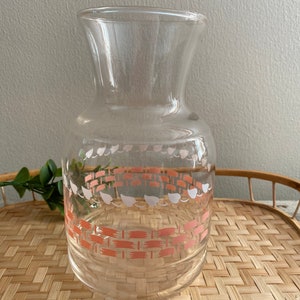 Vintage Federal Glass Basket Weave Water Carafe, Pink and White Bedside Water Decanter