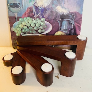 Vintage MCM Swivel Votive Candle Holders, Solid Wood, Danish Style