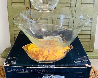 Vintage Chip and Dip Server, Indiana Glass, New in Box