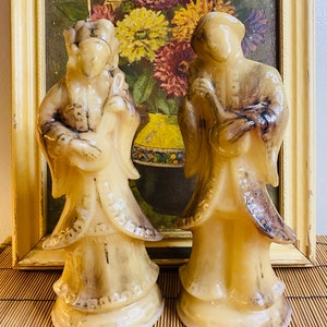 Vintage Carved  Candles, Asian Pair, Carved Candles