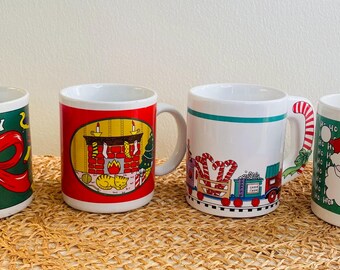 Vintage Christmas Mugs, Eclectic Mix, Set of Four, Japan