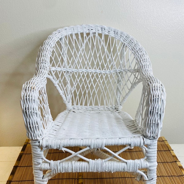 Vintage Wicker  Chair Plant Stand, Wicker Doll Chair