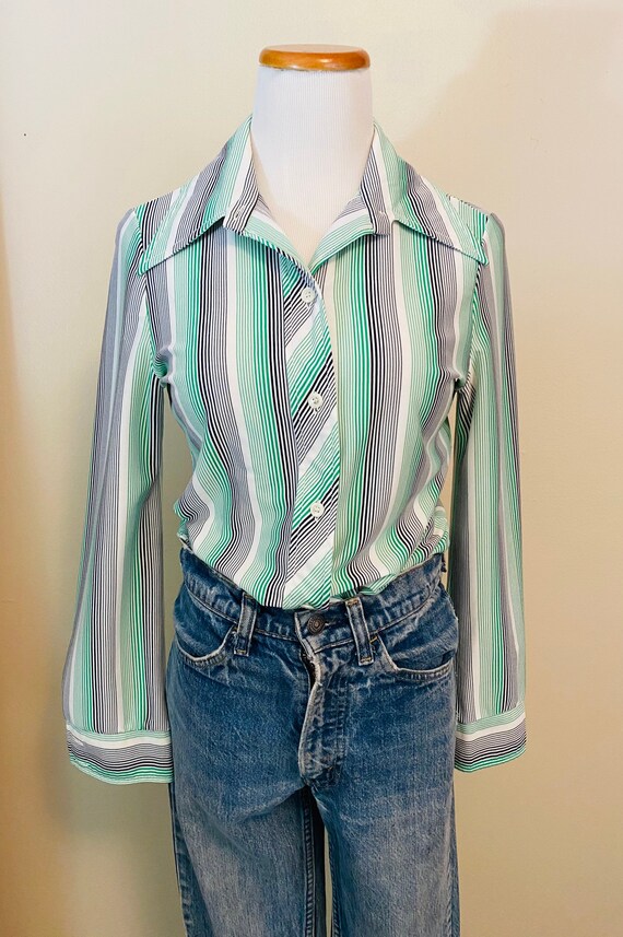 Vintage Blouse, Striped 70’s Wing Collar Women’s … - image 7